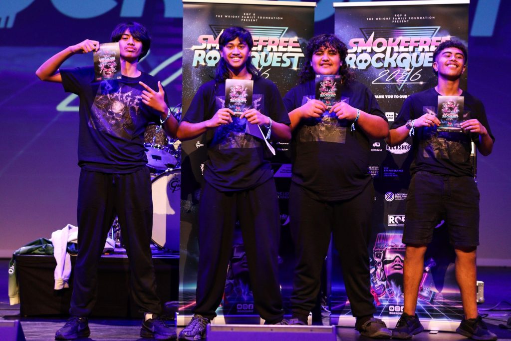 Instrumental rock band R.A.G.E, from Te Kura Kaupapa Māori o Huiarau, won the Rotorua final. Image credit to Doug Menzies